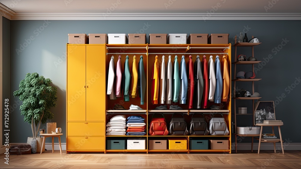 Poster smart closet systems with automated clothing retrieval solid color background