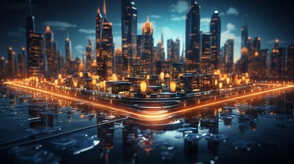 Fototapeta na wymiar Future Metropolis: Skyscrapers and IoT Transform Urban Living