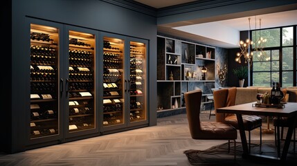 Smart home wine cellars with climate control solid color background - obrazy, fototapety, plakaty