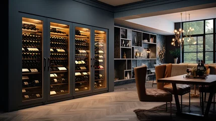 Gordijnen Smart home wine cellars with climate control solid color background © Niki