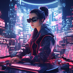 Fototapeta na wymiar Cyber Punk and Esports, People and the City of the Future.Generative AI