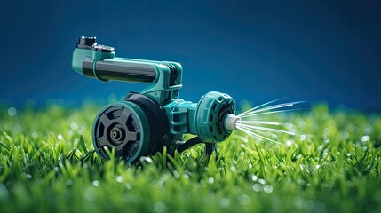 Smart lawn sprinklers for efficient watering solid color background - obrazy, fototapety, plakaty