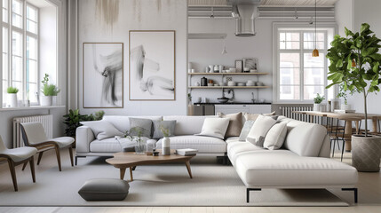  Scandinavian interior design of modern spacious living room