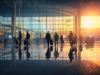 Airport Rush Hour Scene, Corporate Travelers in Motion