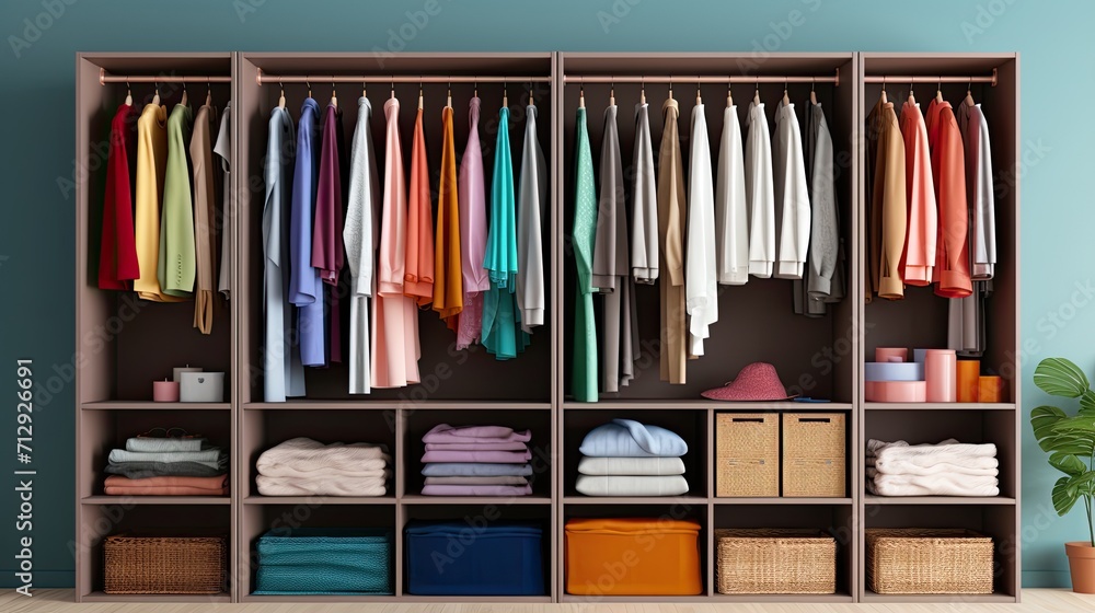 Poster smart wardrobe closets with automated clothing sorting solid color background