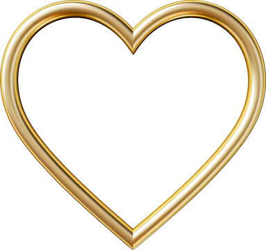 Golden heart isolated on transparent background. PNG