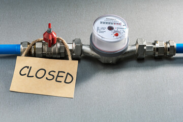 closed the ball valve on the supply water pipe. closed water tap on the pipe with sign board...