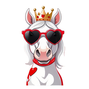 horse in love with a heart shaped sunglass
