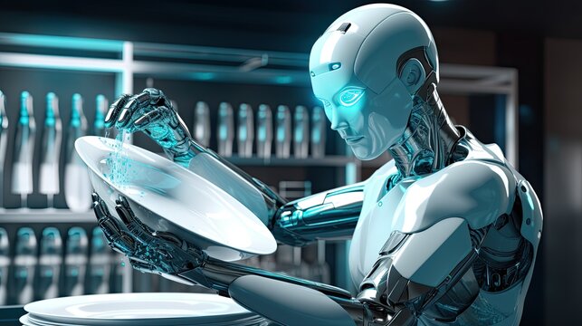 Voice activated robotic dishwashers for hands free cleaning solid color background