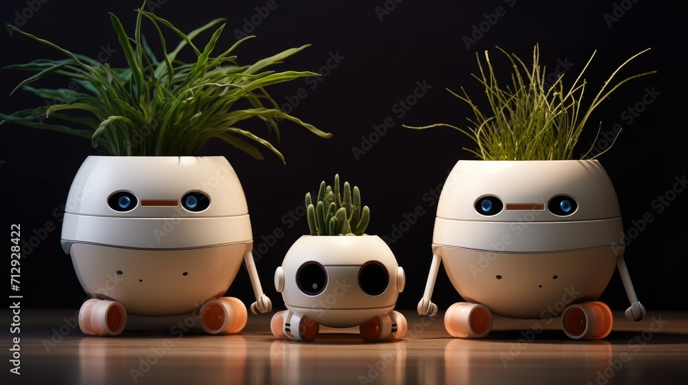 Aufkleber voice activated robotic planters with self watering capabilities solid color background
