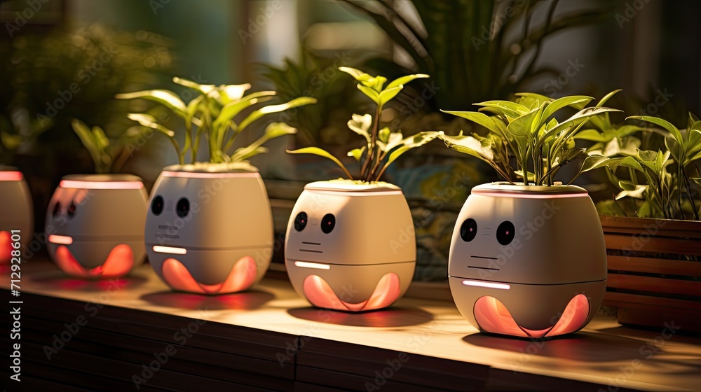 Poster voice controlled robotic planters with sunlight tracking solid color background