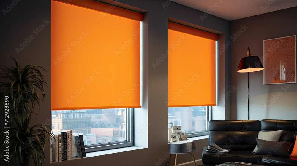 Poster voice controlled robotic window shades with privacy settings solid color background