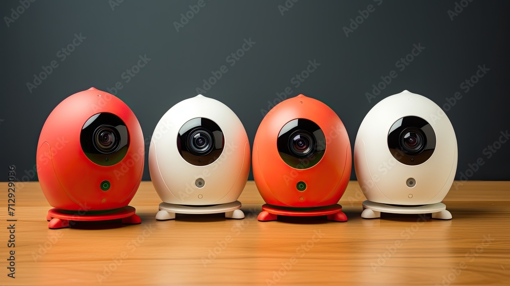 Poster wireless home surveillance cameras with two way audio solid color background