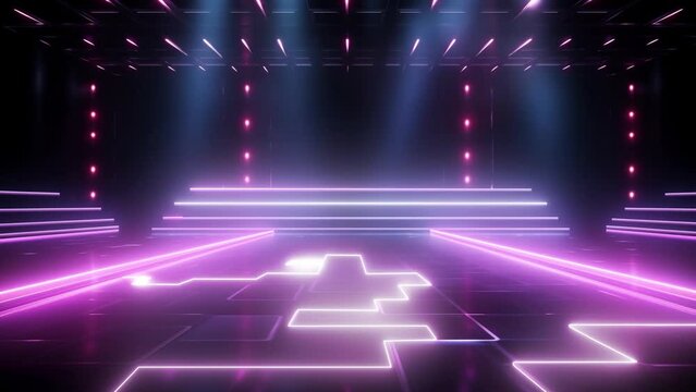 Background of empty show scene. Empty dark modern. seamless looping overlay 4k virtual video animation background 