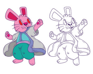 rabbit doodle illustration for coloring page drawing book