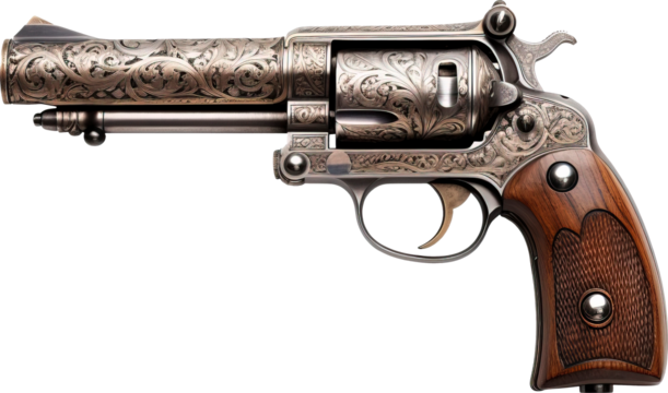 Revolver isolated on transparent background. PNG - Powered by Adobe