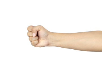 Male clenched fist isolated on a white background with clipping path. Man hand with a fist. Alpha. Protest.