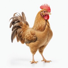 Fototapeta premium a close-up of full body of brown or red chicken hen standing isolated on a transparent PNG or white background. 