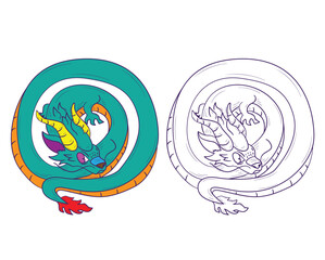 dragon doodle illustration for coloring page drawing book