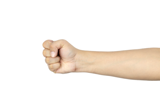 Male clenched fist isolated on a white background with clipping path. Man hand with a fist. Alpha. Protest.