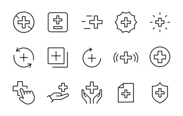 Plus icon set Add Addition line icons set, editable stroke isolated on white, linear vector outline illustration, symbol logo design style