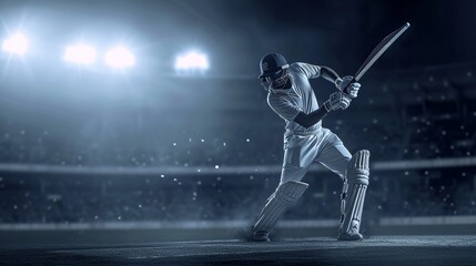 Fototapeta na wymiar Cricket Ball In Stadium, Closeup Shot, Cricket man Playing shot with Cricket ball