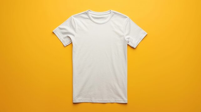 Mockup of a plain white t-shirt laid flat on a neutral background, offering a blank canvas for logo or design placement.