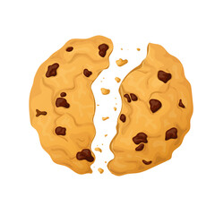 Delicious chocolate chip cookie hand drawn cartoon style isolated on a white background