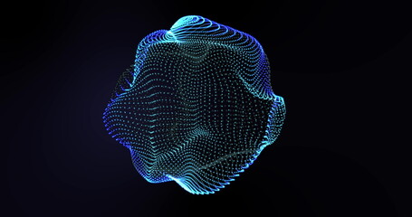Image of glowing blue mesh of connections spinning over black background