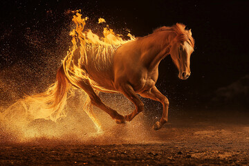 Obraz na płótnie Canvas A Majestic Stallion Ignites the Track with Fiery Hooves