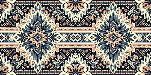 Ikat seamless pattern tie dyed shibori print with lines and stripes ink texture background Japanese vector fabric ethnic fashion bohemian endless watercolor texture African carpet together