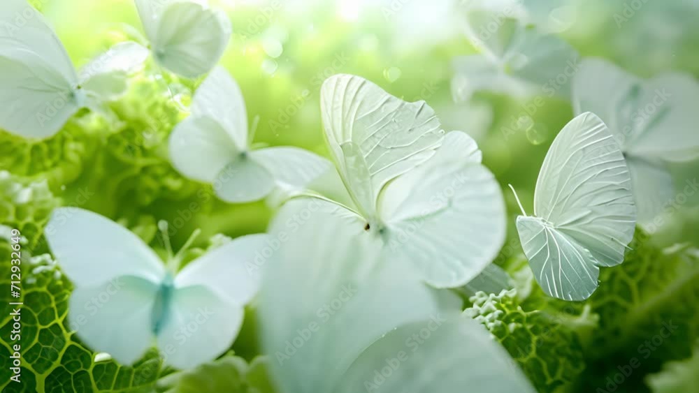 Poster closeup of a group of white cabbage erflies dancing in synchrony their graceful movements creating a
