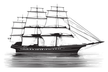 Vector illustration of a ship outlined in black with a textured appearance, isolated on a white background