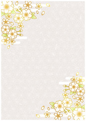 桜、春、和風、背景、麻の葉、雲、白金、かわいい、イラスト、縦型