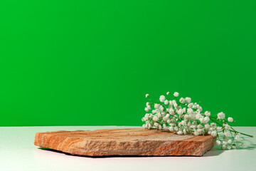 Stone display for product against green background