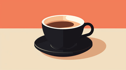 Obraz premium flat illustration of black cup of coffee angled top view a stylized