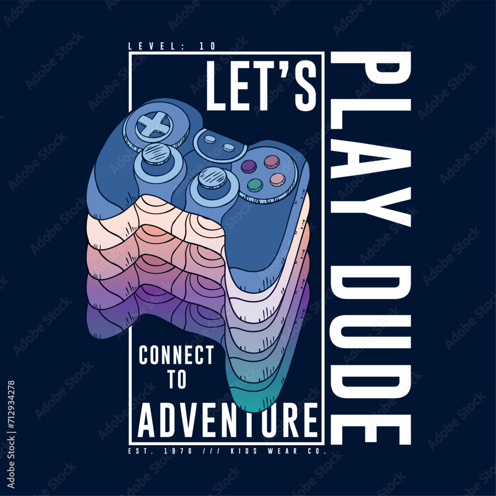 Aufkleber print design with gamepad drawing and typo as vector