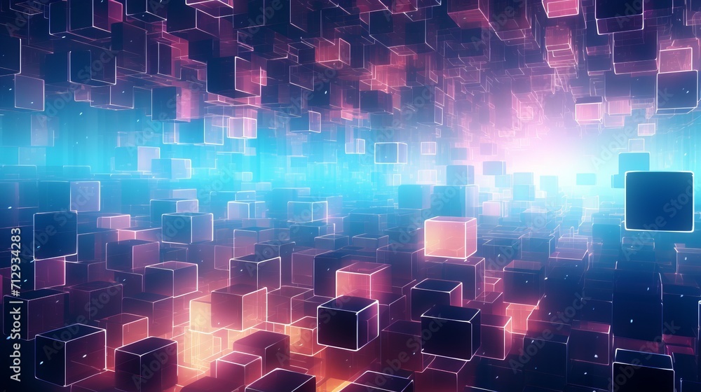 Aufkleber vibrant geometric abstraction: digital cube pattern backdrop for modern designs