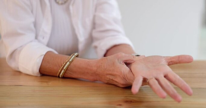 Hands, wrist pain and muscle joint or arthritis with rheumatism for injury and health. Sick, disease or virus with fibromyalgia, osteoporosis and fracture of person massage hand with carpal tunnel