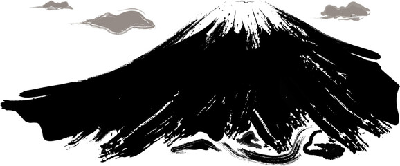 富士山のイラスト　墨絵風
