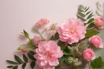 Fototapeta na wymiar bouquet of roses on pink background