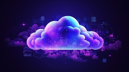 Cloud Icon Digital Information Technology Web Futuristic Hologram, Cloud Computing, Data Flow

