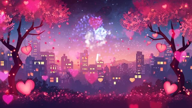 valentine day background in japan at night, animasi illustration. video