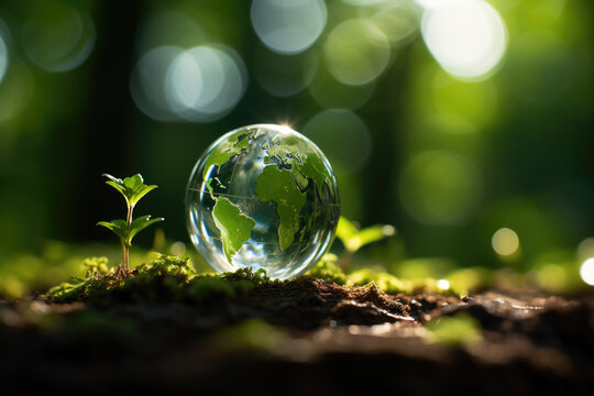 Glass Globe on Lush Green Forest