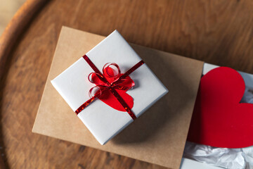Top view of beautiful decorated valentine day presents
