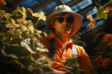Photo Realistic of a Gardener in Overalls and a Sun Hat, Generative AI