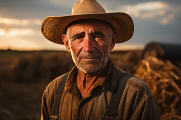 Fototapeta premium Photo Realistic of a Farmer in Farm Attire and a Straw Hat, Generative AI