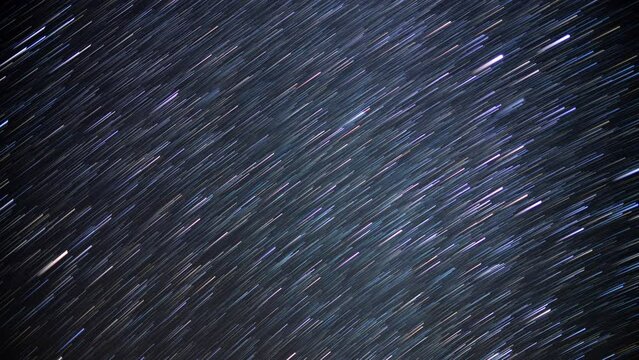 Time lapse of night Star trailing motion with Gemini Meteors shooting.