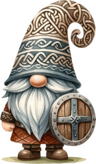 Cute Adorable Watercolor Shield Warrior Gnome St. Patrick's Day Celebration PNG Clipart Element