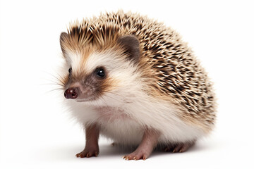 a little & cute wild happy hedgehog isolated on a white background.